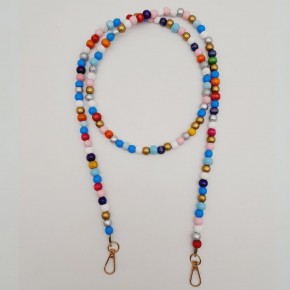 Çanta Aksesuar 120 cm Renkli 8 mm Ahşap Boncuklu Çanta Sapı Light Gold Metalli