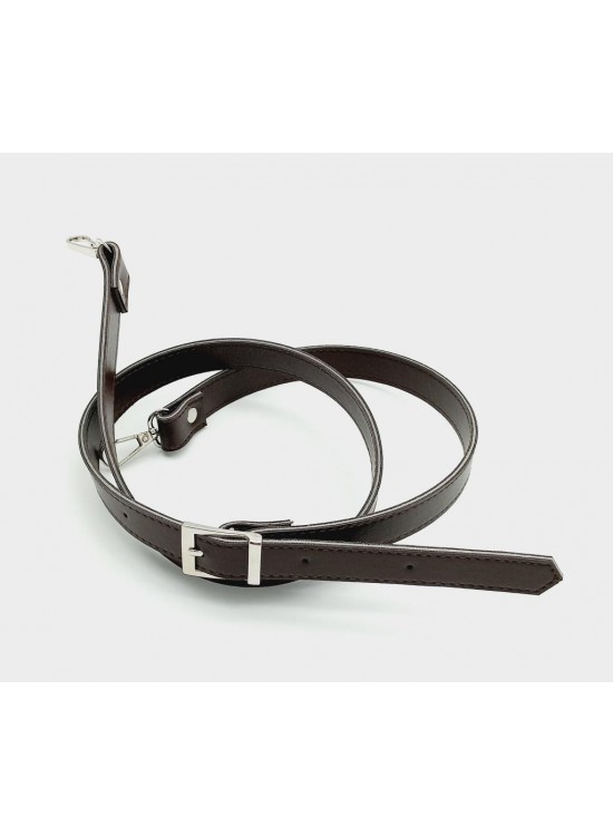 Çanta Aksesuar 120X2 Cm Suni Deri Gümüş Tokalı Koyu Kahve Renk Çanta Sapı