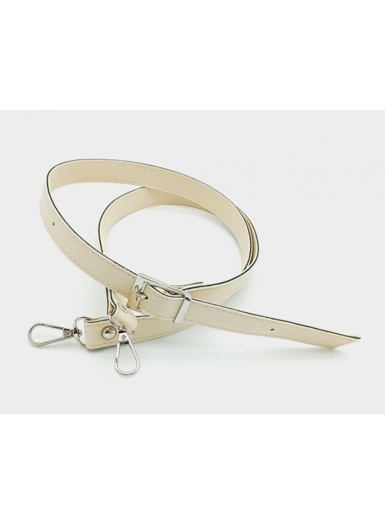 Çanta Aksesuar 120X2 Cm Suni Deri Gümüş Tokalı Krem Renk Çanta Sapı