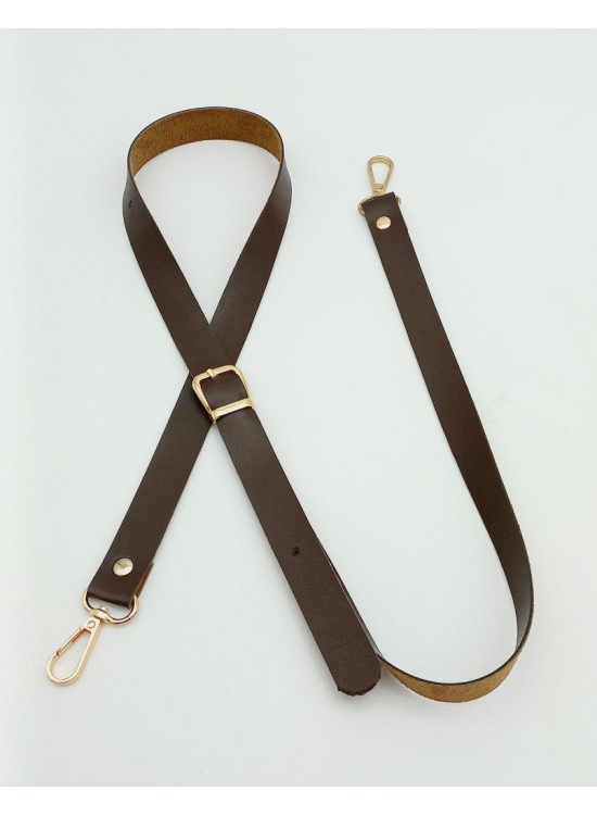 Çanta Aksesuar 120X2 Cm Tek Kat Kahverengi Suni Deri Light Gold Tokalı Çanta Sapı