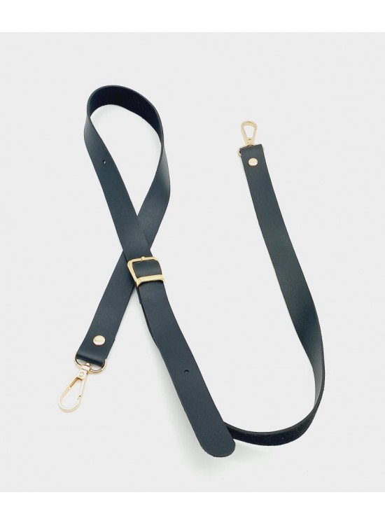 Çanta Aksesuar 120X2 Cm Tek Kat Siyah Suni Deri Light Gold Tokalı Çanta Sapı