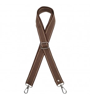 Çanta Aksesuar 120x3 cm Polyester Kolon Çanta Sapı Açık Kahve Renk Bej Şeritli Gümüş Metalli