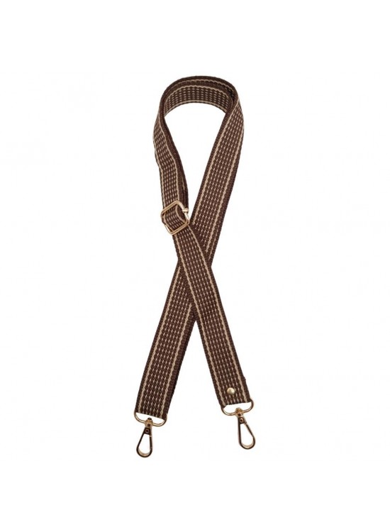 Çanta Aksesuar 120x3 cm Polyester Kolon Çanta Sapı Açık Kahve Renk Bej Şeritli Light Gold Metalli Çanta Aksesuar 120x3 cm Polyester Kolon Çanta Sapı Açık Kahve Renk Bej Şeritli Light Gold Metalli