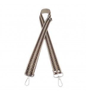 Çanta Aksesuar 120x3 cm Polyester Kolon Çanta Sapı Bej Kahverengi Simli Gümüş Metalli