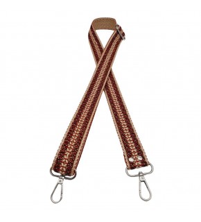 Çanta Aksesuar 120x3 cm Polyester Kolon Çanta Sapı Bej Kırmızı Simli Gümüş Metalli