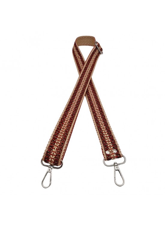 Çanta Aksesuar 120x3 cm Polyester Kolon Çanta Sapı Bej Kırmızı Simli Gümüş Metalli