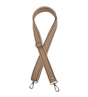 Çanta Aksesuar 120x3 cm Polyester Kolon Çanta Sapı Bej Renk Kahve Şeritli Gümüş Metalli