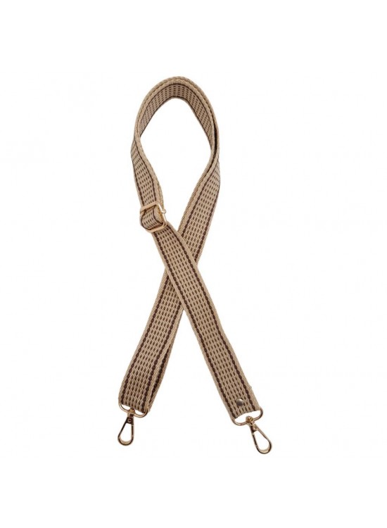 Çanta Aksesuar 120x3 cm Polyester Kolon Çanta Sapı Bej Renk Kahve Şeritli Light Gold Metalli Çanta Aksesuar 120x3 cm Polyester Kolon Çanta Sapı Bej Renk Kahve Şeritli Light Gold Metalli