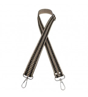 Çanta Aksesuar 120x3 cm Polyester Kolon Çanta Sapı Bej Siyah Simli Gümüş Metalli