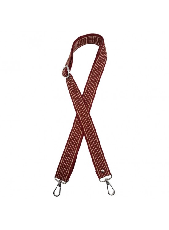 Çanta Aksesuar 120x3 cm Polyester Kolon Çanta Sapı Bordo Renk Bej Şeritli Gümüş Metalli Çanta Aksesuar 120x3 cm Polyester Kolon Çanta Sapı Bordo Renk Bej Şeritli Gümüş Metalli