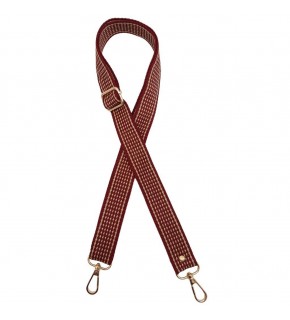 Çanta Aksesuar 120x3 cm Polyester Kolon Çanta Sapı Bordo Renk Bej Şeritli Light Gold Metalli