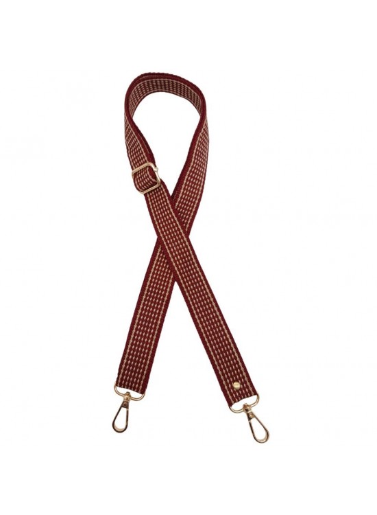 Çanta Aksesuar 120x3 cm Polyester Kolon Çanta Sapı Bordo Renk Bej Şeritli Light Gold Metalli