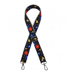 Çanta Aksesuar 120x3 cm Polyester Kolon Çanta Sapı Çiçekli Gümüş Metalli