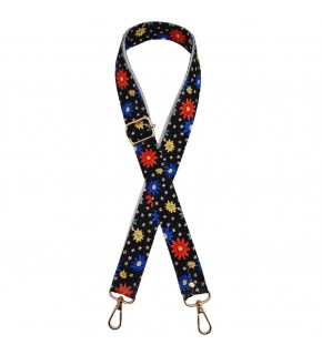 Çanta Aksesuar 120x3 cm Polyester Kolon Çanta Sapı Çiçekli Light Gold Metalli