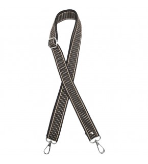 Çanta Aksesuar 120x3 cm Polyester Kolon Çanta Sapı Koyu Kahve Renk Bej Şeritli Gümüş Metalli