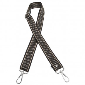 Çanta Aksesuar 120x3 cm Polyester Kolon Çanta Sapı Koyu Kahve Renk Bej Şeritli Gümüş Metalli