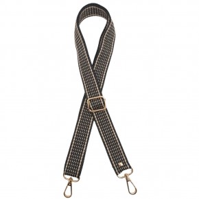 Çanta Aksesuar 120x3 cm Polyester Kolon Çanta Sapı Koyu Kahve Renk Bej Şeritli Light Gold Metalli