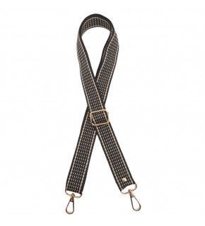 Çanta Aksesuar 120x3 cm Polyester Kolon Çanta Sapı Koyu Kahve Renk Bej Şeritli Light Gold Metalli