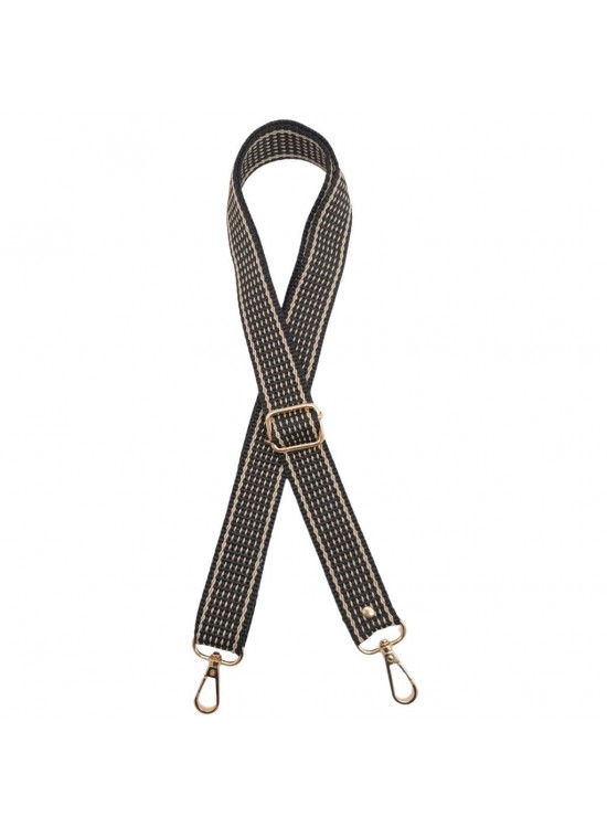 Çanta Aksesuar 120x3 cm Polyester Kolon Çanta Sapı Koyu Kahve Renk Bej Şeritli Light Gold Metalli Çanta Aksesuar 120x3 cm Polyester Kolon Çanta Sapı Koyu Kahve Renk Bej Şeritli Light Gold Metalli