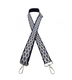 Çanta Aksesuar 120x3 cm Polyester Kolon Çanta Sapı Lacivert Beyaz Simli Gümüş Metalli