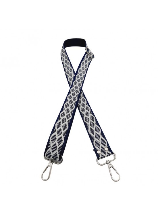 Çanta Aksesuar 120x3 cm Polyester Kolon Çanta Sapı Lacivert Beyaz Simli Gümüş Metalli
