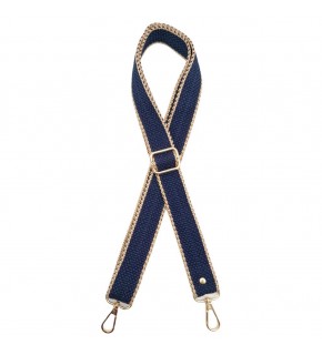 Çanta Aksesuar 120x3 cm Polyester Kolon Çanta Sapı Lacivert Renk Bej Şeritli Light Gold Metalli