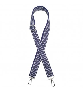 Çanta Aksesuar 120x3 cm Polyester Kolon Çanta Sapı Lacivert Renk Beyaz Şeritli Gümüş Metalli