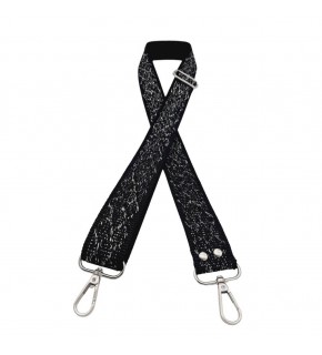 Çanta Aksesuar 120x3 cm Polyester Kolon Çanta Sapı Siyah Gümüş Simli Gümüş Metalli