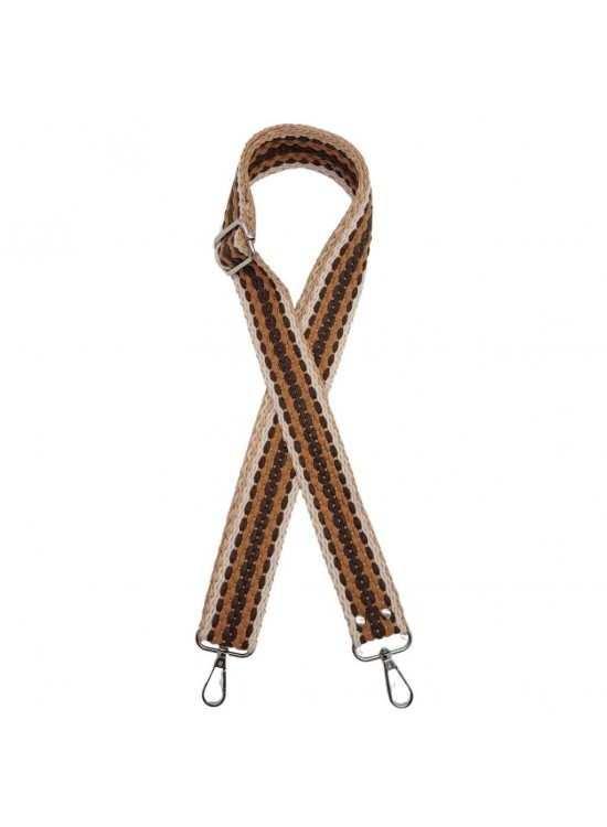 Çanta Aksesuar 120x4 cm Jüt Kolon Çanta Sapı Zincir Desen Kahve Tonları Gümüş Metalli