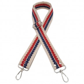 Çanta Aksesuar 120x4 cm Jüt Kolon Çanta Sapı Zincir Desen Lacivert Kırmızı Renk Gümüş Metalli