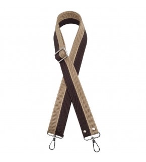 Çanta Aksesuar 120x4 cm Polyester Kolon Çanta Sapı Kahve Bej Renk Gümüş Metalli