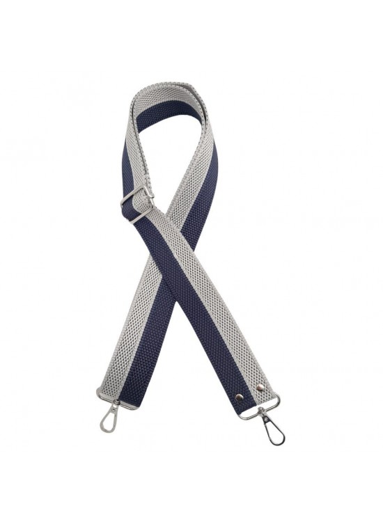 Çanta Aksesuar 120x4 cm Polyester Kolon Çanta Sapı Lacivert Gri Renk Gümüş Metalli