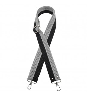 Çanta Aksesuar 120x4 cm Polyester Kolon Çanta Sapı Siyah Gri Renk Gümüş Metalli