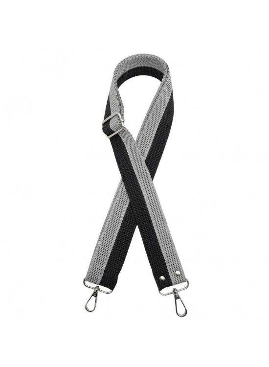 Çanta Aksesuar 120x4 cm Polyester Kolon Çanta Sapı Siyah Gri Renk Gümüş Metalli