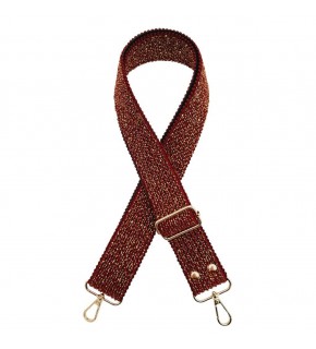 Çanta Aksesuar 120x4 cm Simli Örme Kolon Çanta Sapı Bordo Renk Light Gold Metalli