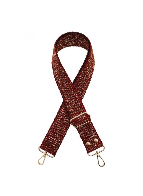 Çanta Aksesuar 120x4 cm Simli Örme Kolon Çanta Sapı Bordo Renk Light Gold Metalli