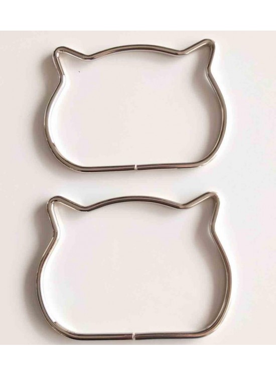 Çanta Aksesuar 12X8.5 Cm Gümüş Renk Kedili Metal Çanta Sapı