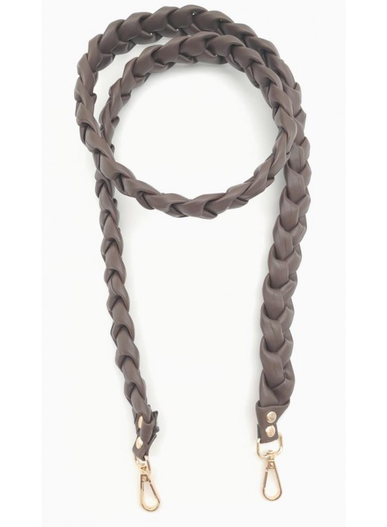 Çanta Aksesuar 130 cm Örgü Model Kahverengi Suni Deri Çanta Sapı Light Gold Metalli