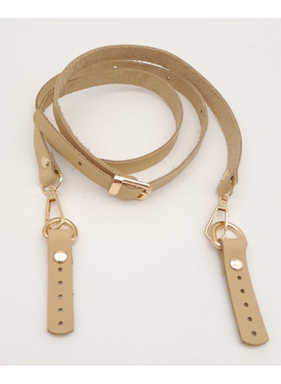 Çanta Aksesuar 130x1.5 cm Ham Doğal Gerçek Deri Light Gold Tokalı Çanta Sapı