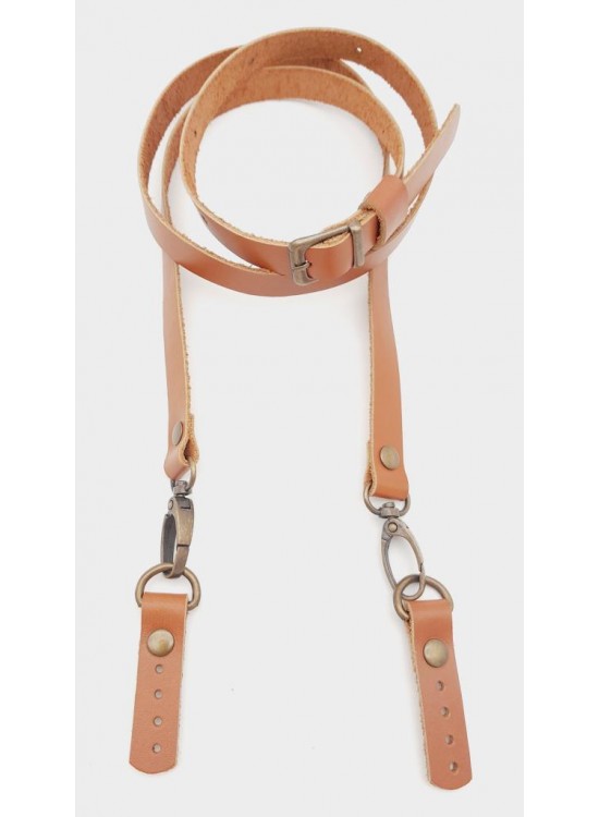 Çanta Aksesuar 130x1.5 cm Taba Gerçek Deri Antik Tokalı Çanta Sapı