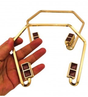 Çanta Aksesuar 15x14 cm Light Gold Renk Vidalı Metal Çanta Sapı Taba Renk Detaylı