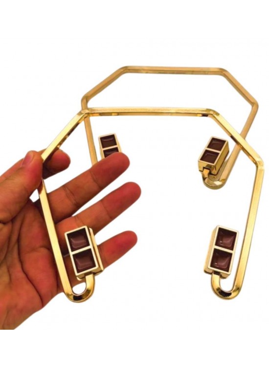 Çanta Aksesuar 15x14 cm Light Gold Renk Vidalı Metal Çanta Sapı Taba Renk Detaylı