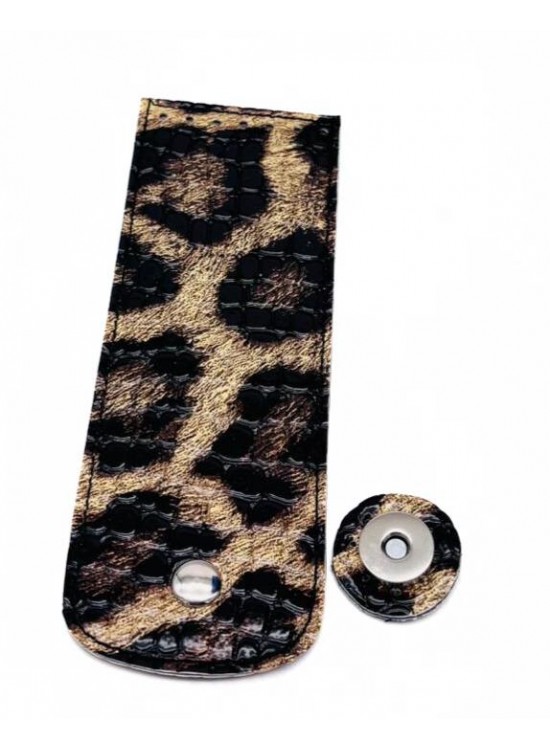 Çanta Aksesuar 16x6 cm Mıknatıslı  Suni Deri Kapak Leopar  Renk Gümüş Renk Metalli
