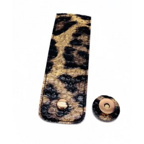 Çanta Aksesuar 16x6 cm Mıknatıslı  Suni Deri Kapak Leopar  Renk Light Gold Metalli