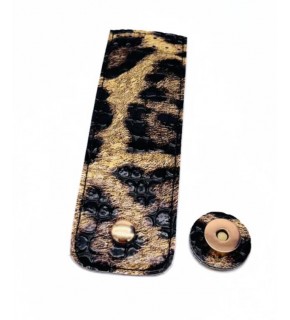 Çanta Aksesuar 16x6 cm Mıknatıslı  Suni Deri Kapak Leopar  Renk Light Gold Metalli