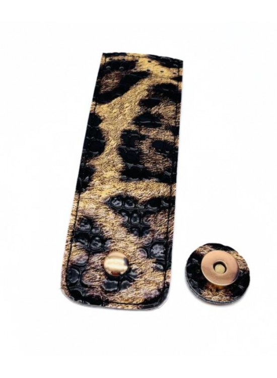 Çanta Aksesuar 16x6 cm Mıknatıslı  Suni Deri Kapak Leopar  Renk Light Gold Metalli