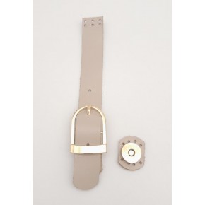 Çanta Aksesuar 18x2,3 cm Bej Gerçek Deri Tokalı Çanta Kapağı Light Gold Metalli