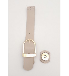 Çanta Aksesuar 18x2,3 cm Bej Gerçek Deri Tokalı Çanta Kapağı Light Gold Metalli