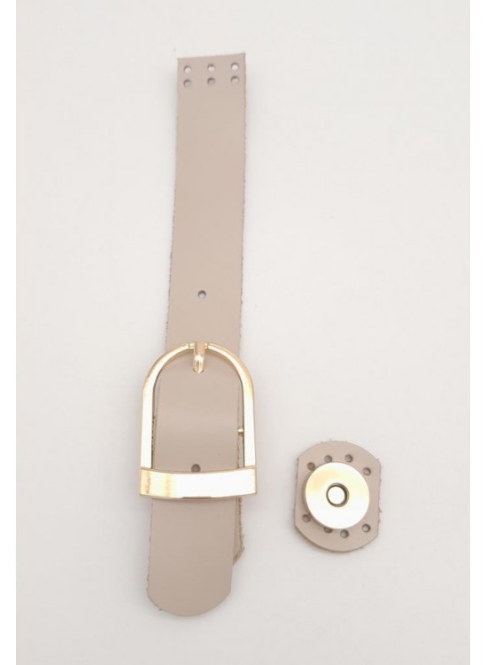 Çanta Aksesuar 18x2,3 cm Bej Gerçek Deri Tokalı Çanta Kapağı Light Gold Metalli