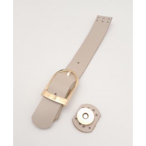 Çanta Aksesuar 18x2,3 cm Bej Gerçek Deri Tokalı Çanta Kapağı Light Gold Metalli
